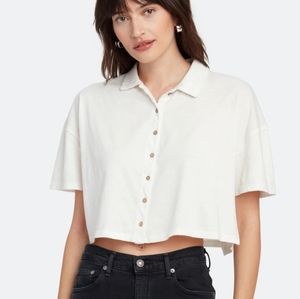 FREE PEOPLE White Weekend Rush Cropped Shirt